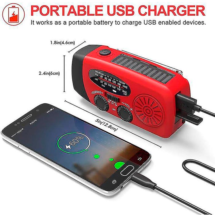 Radio 3-in-1 portabil, incarcare solara, manivela sau USB, functie power bank