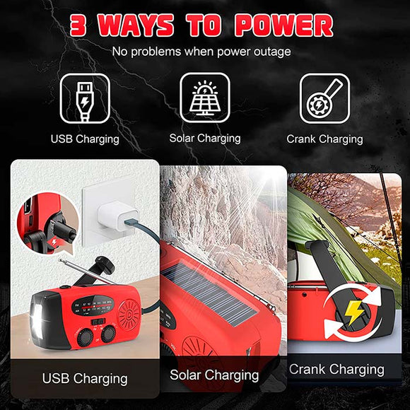 Radio 3-in-1 portabil, incarcare solara, manivela sau USB, functie power bank