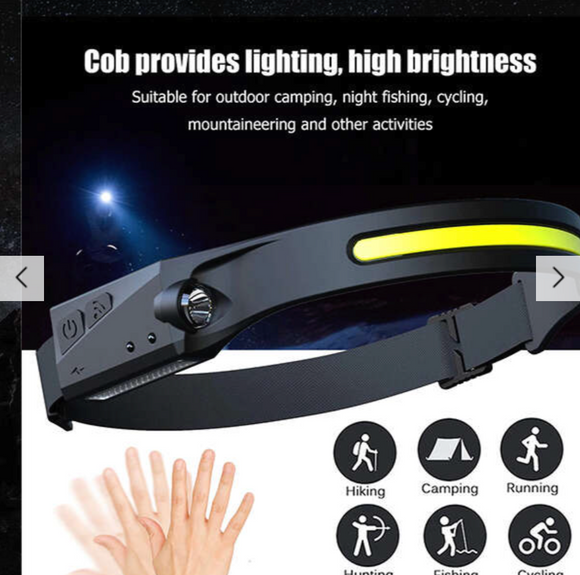 Lanterna de cap LED flexibila, silicon, tip banderola, 2 surse iluminat si senzor pornire/oprire