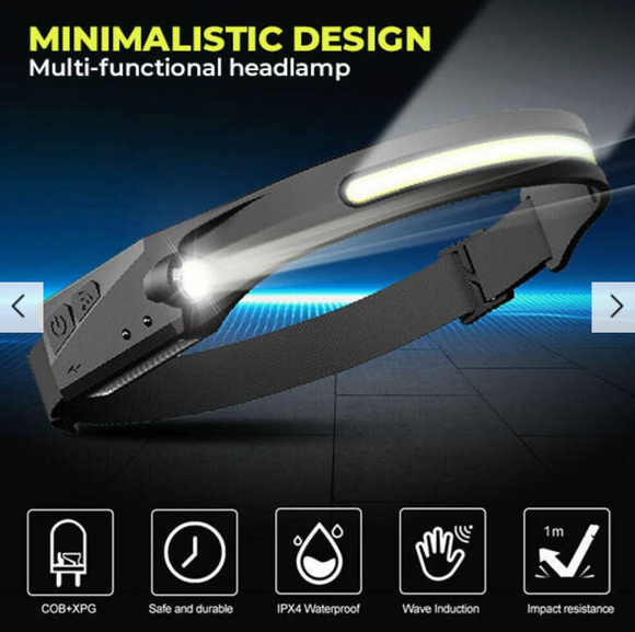 Lanterna de cap LED flexibila, silicon, tip banderola, 2 surse iluminat si senzor pornire/oprire