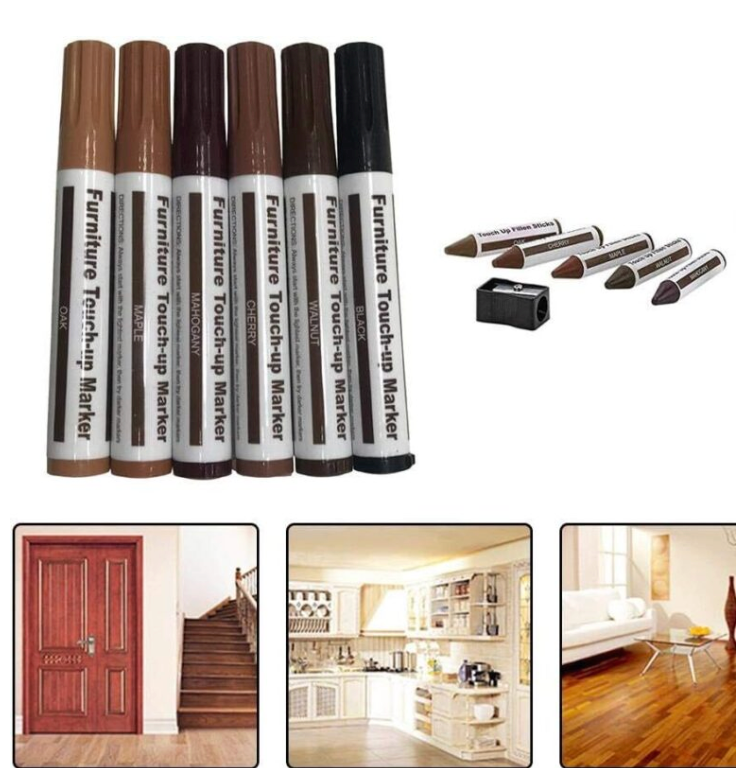 Set de rectificare, retusare mobilier, lemn, parchet cu markere și creioane (6 nuanțe)