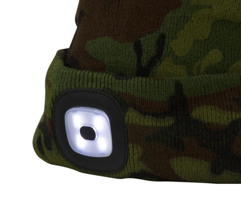 Caciula Camuflaj cu lampa, lanterna frontala LED reincarcabila USB