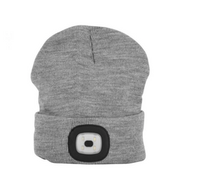 Caciula Gri cu lampa, lanterna frontala LED reincarcabila USB