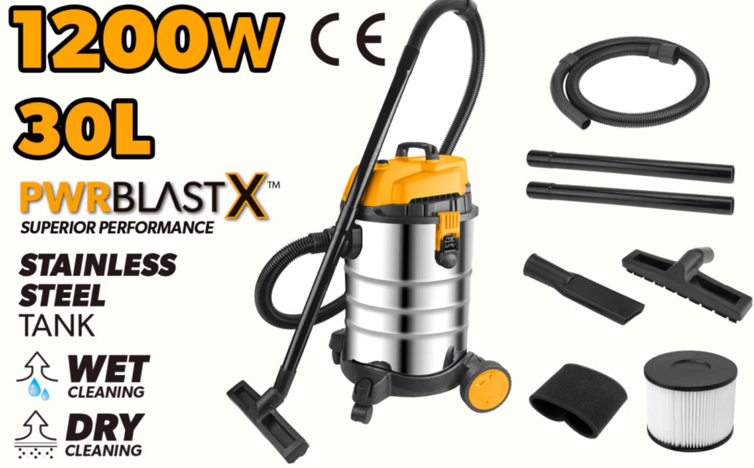 Aspirator 1200 W, 30 L, umed si uscat FX Force Xpress, Industrial