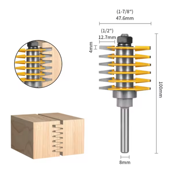 Freza lemn imbinari in 6 dinti, piaptan, coada 8 mm