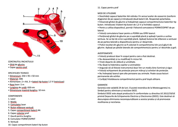 Dispozitiv cu ghidaj de gaurit, 3-in-1 LASER, BOLOBOC, COLECTOR PRAF