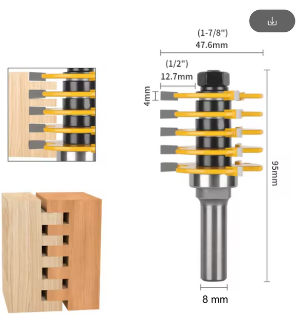 Freza lemn imbinari in 5 dinti, piaptan, coada 8 mm