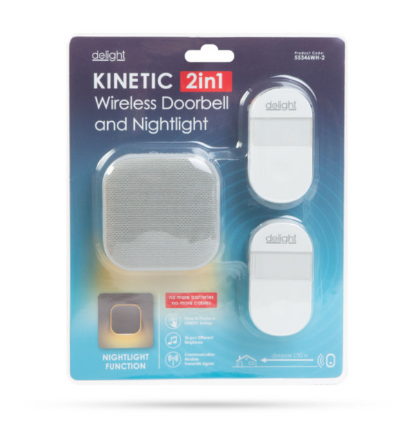 Sonerie și lumină de noapte fără fir 2 în 1 - Kinetic - 2 Sonerii Exterioare - Alb