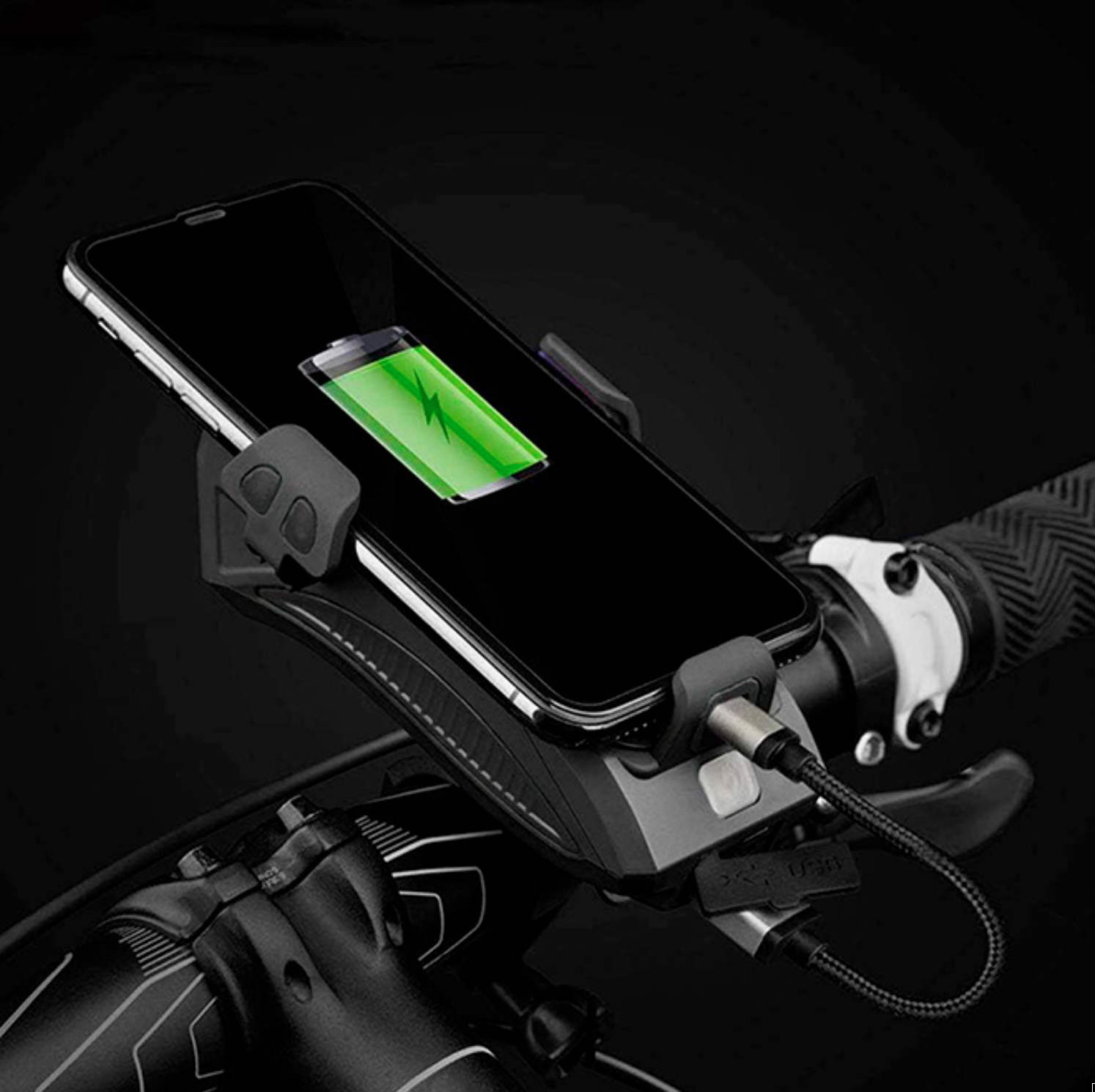 Lanterna, lumina de bicicleta cu sonerie si incarcare telefon