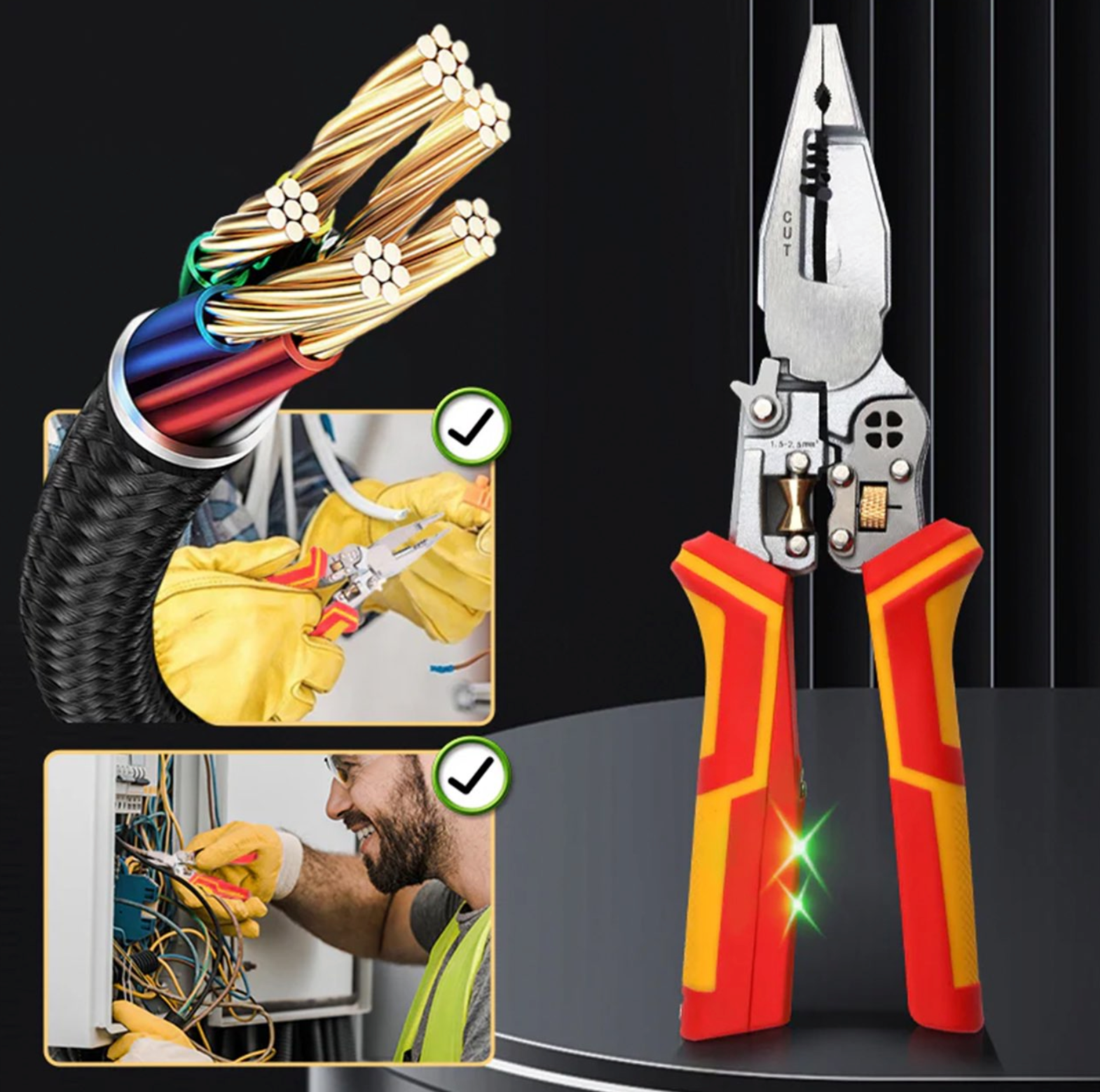 Patent, cleste multifunctional pt lucrari electrice cu tester continuitate si tensiune