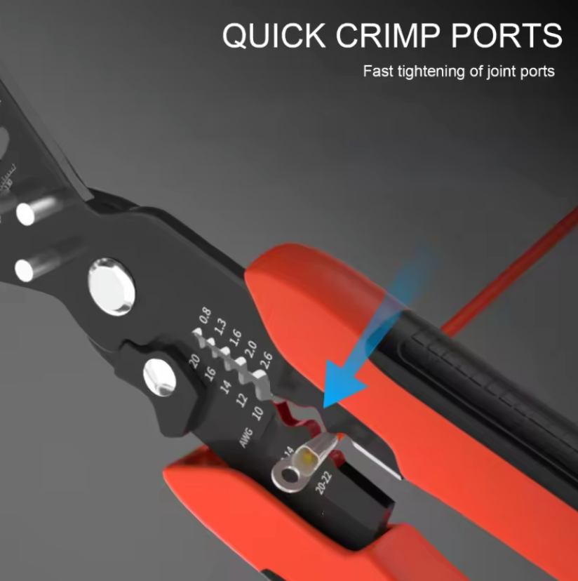 Patent, cleste multifunctional 5-in-1 pt fire (indoire, crimpare, dezizolare, chei, taiere)