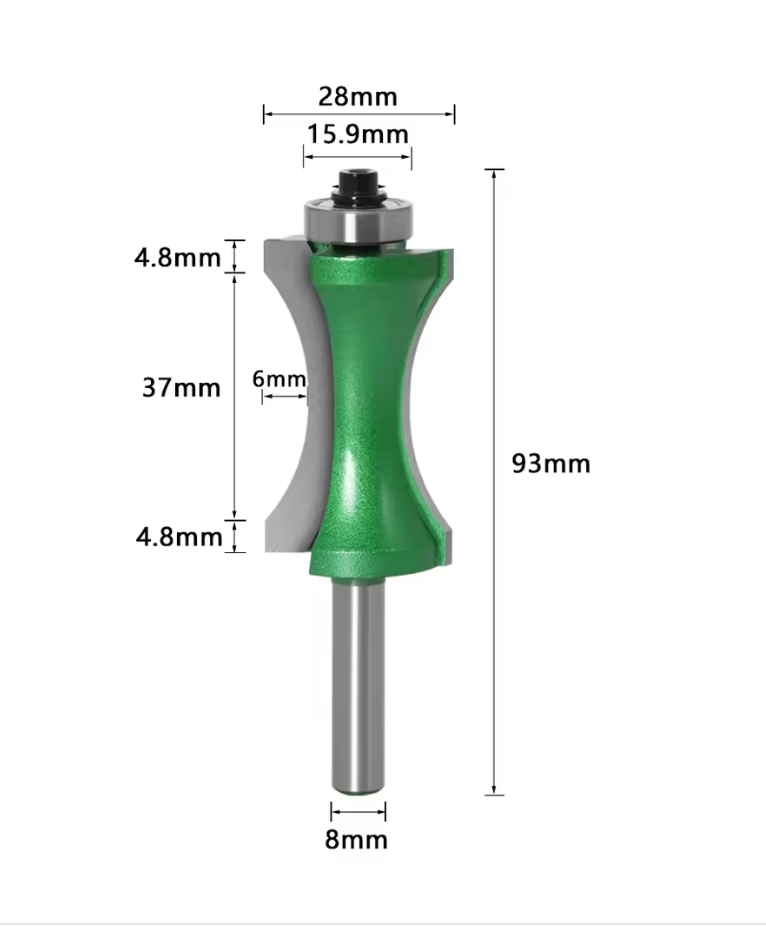 Freza lemn concava, semirotunda, pt profile lemn, 37 mm, coada 8mm - 0