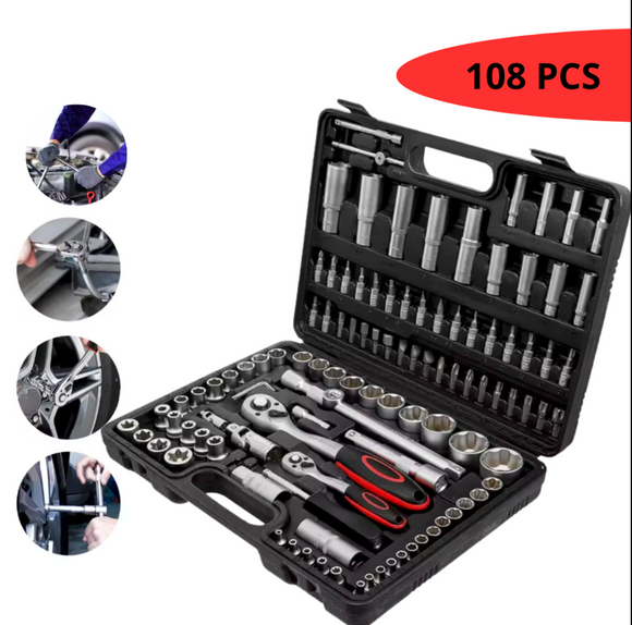 Set, trusa scule 108 piese cu chei tubulare si mixte, bituri, etc