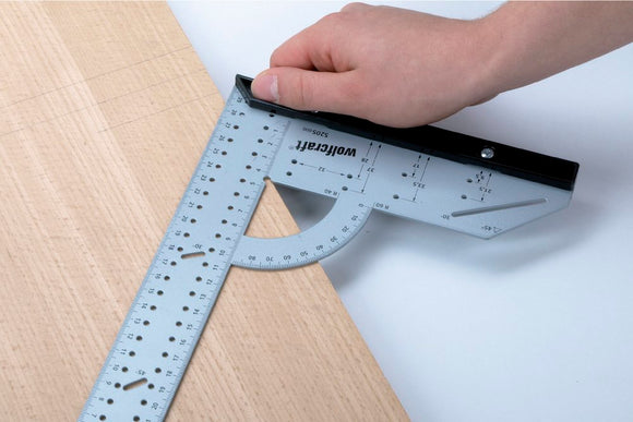 Echer multifunctional cu raportor si sablon gauri 28x50cm WOLFCRAFT 5206000