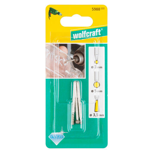 Set 3x stifturi diamantate de şlefuit, sferice si conice - Wolfcraft 5988000