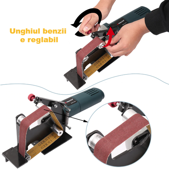 Slefuitor fix, de banc, cu banda, adaptor pentru FLEX, Polizor Unghiular