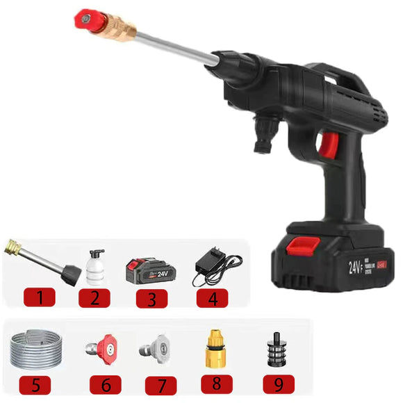 Set pistol presiune cu jet de apa portabil, pe acumulator, baterie 21V (spumare, 2 jeturi)