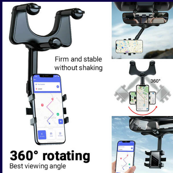 Suport 360 pentru telefon, de fixat la oglinda auto, masina