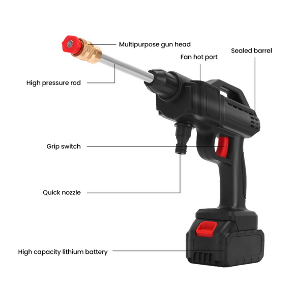 Set pistol presiune cu jet de apa portabil, pe acumulator, baterie 21V (spumare, 2 jeturi)