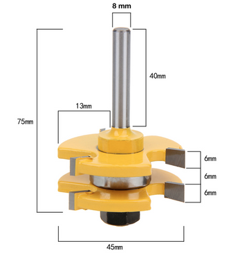 Set 2x freze imbinari lemn 18mm ”T” lamba si uluc, nut si feder, coada 8mm - 0