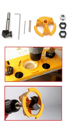 Kit, set profesional, complet, pentru montat balamale, fitinguri mobila