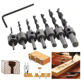 Set 7 burghie lemn cu zencuitor si limitare profunzime