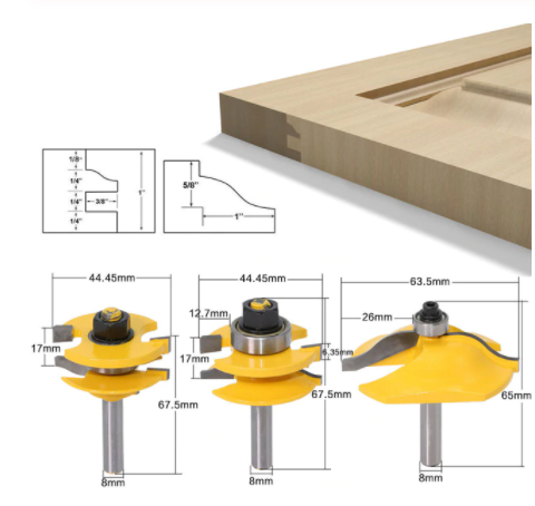 Set 3x Freze Pentru Usi De Dulap Sau Fete Sertare - Coada 8mm (Profil-Contraprofil) tablie