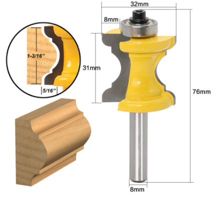 Freza lemn canturi/ profile tip 'BULLNOSE' (Semirotund, balustrada) COADA 8mm