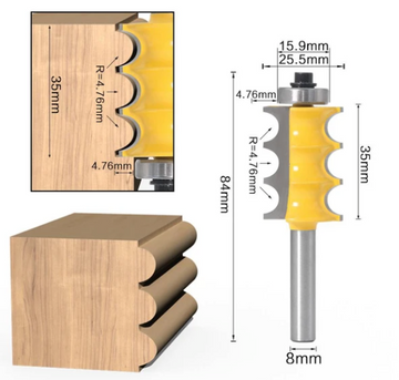 Set 2x Freze Lemn Rulment 3 Margele si Caneluri - Coada 8mm - 0