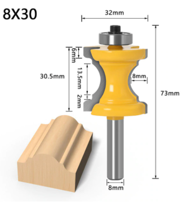 Freza lemn canturi/ profile tip 'BULLNOSE' (Semirotund, balustrada) COADA 8mm