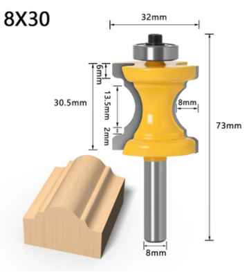 Freza lemn canturi/ profile tip 'BULLNOSE' (Semirotund, balustrada) COADA 8mm - 0