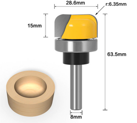 Freza Lemn Canale, Caneluri 28mm semirotund cu Muchii Rotunjite, coada 8mm, cu rulment - 0