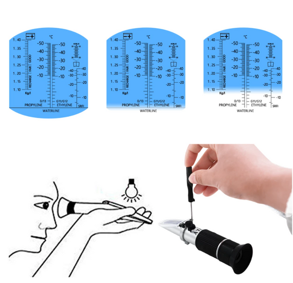 Refractometru ATC 4-in-1 lichide auto, (acid baterie, antigel, lichid parbriz, adblue)