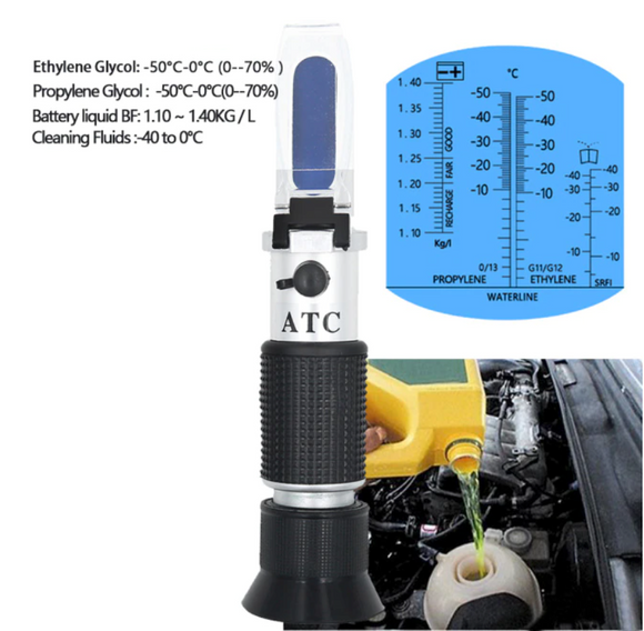 Refractometru ATC 4-in-1 lichide auto, (acid baterie, antigel, lichid parbriz, adblue)