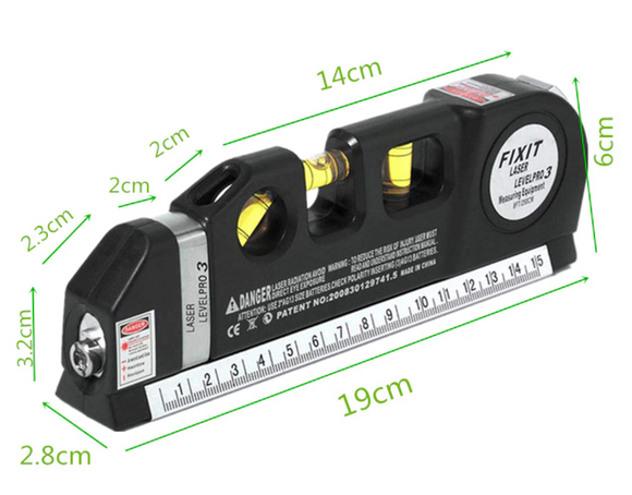 Instrument masurare 3-in-1 cu nivela/boloboc, laser si ruleta de 250 cm, multifunctional