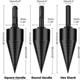 Con, burghiu cu 3x cozi pt. despicat/crapat lemne (bit, sds, patrat) Ǿ32 mm - 0