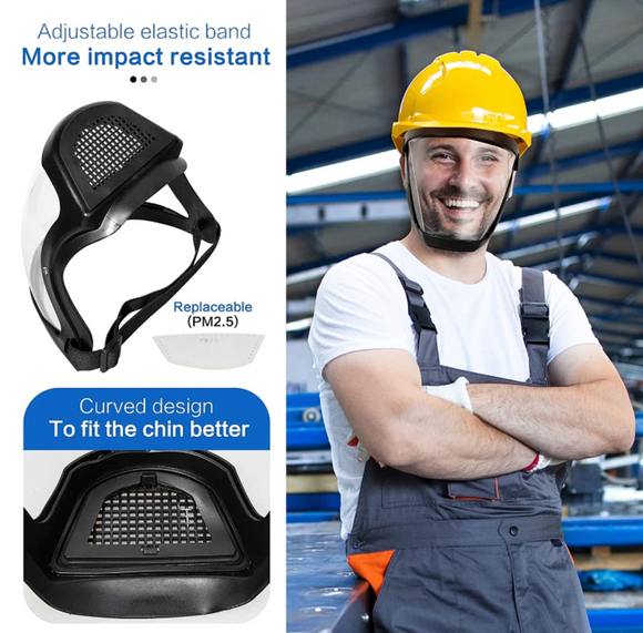 Masca de protectie CU FILTRU PM2.5, tip viziera, pe toata fata, flexibila, filtre inlocuibile + 2x filtre