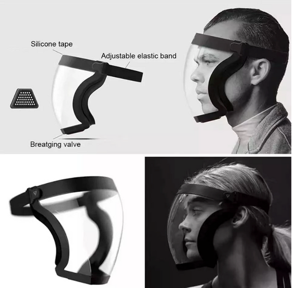 Masca de protectie CU FILTRU PM2.5, tip viziera, pe toata fata, flexibila, filtre inlocuibile + 2x filtre