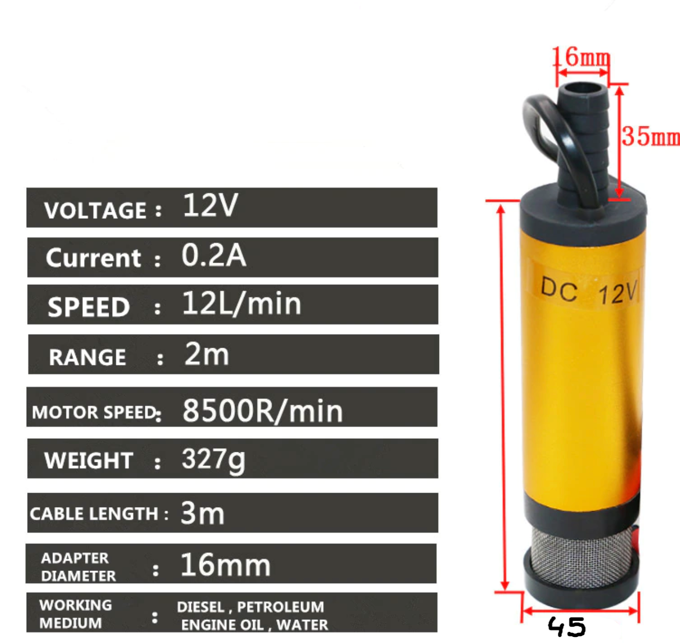 Pompa de transfer lichide (combustibil, ulei, apa) portabila, la 12V, 12l/min