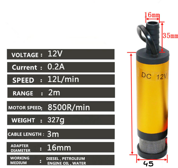 Pompa de transfer lichide (combustibil, ulei, apa) portabila, la 12V, 30 litri /min