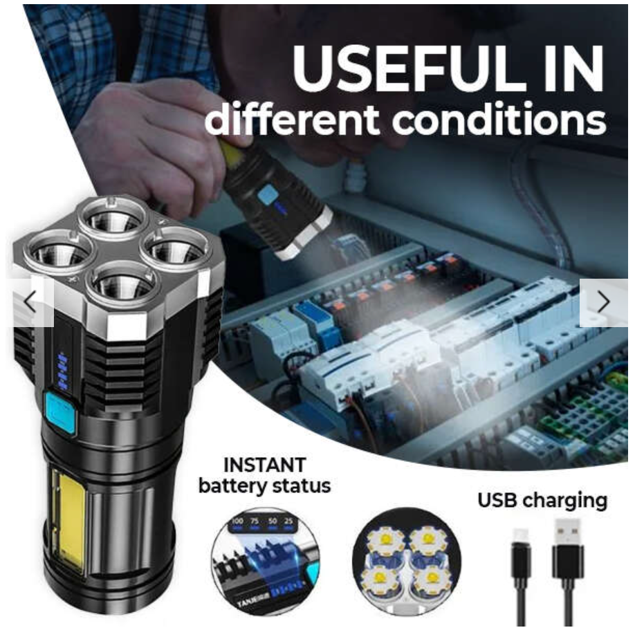 Lanterna LED cu 2x lumini si 4 functii, incarcare USB | Meșteșugărețul
