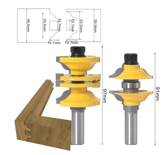 Set 2x freze pentru imbinari usi, profil si contraprofil, cu rulmenti, coada 12mm