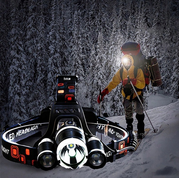 Lanterna LED de cap puternica, flexibila, cu trei LED-uri CREE T6