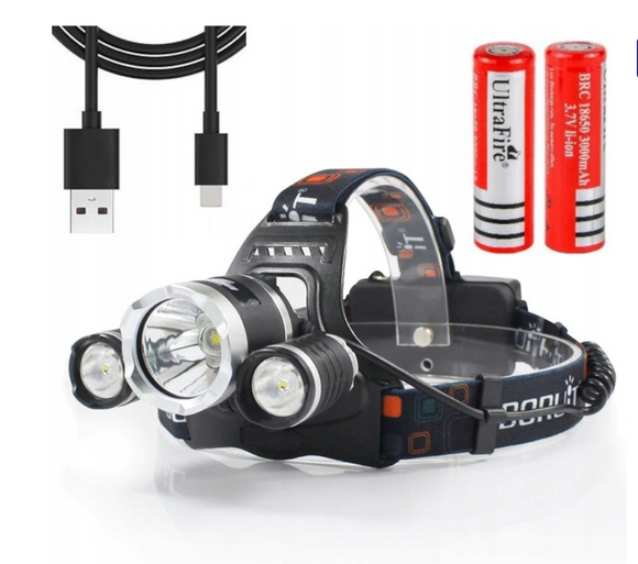 Lanterna LED de cap puternica, flexibila, cu trei LED-uri CREE T6