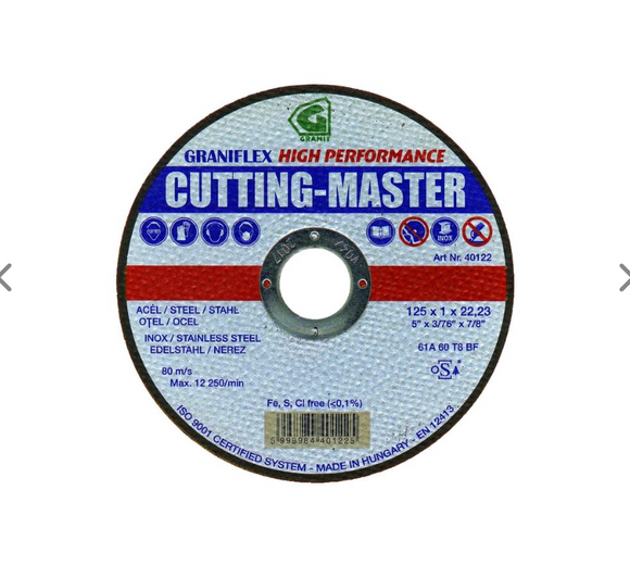 Disc de debitare pt otel profilat si inox, GRANIFLEX CUTTING MASTER 125X1X22,23 INOX 61A60T8BF 80