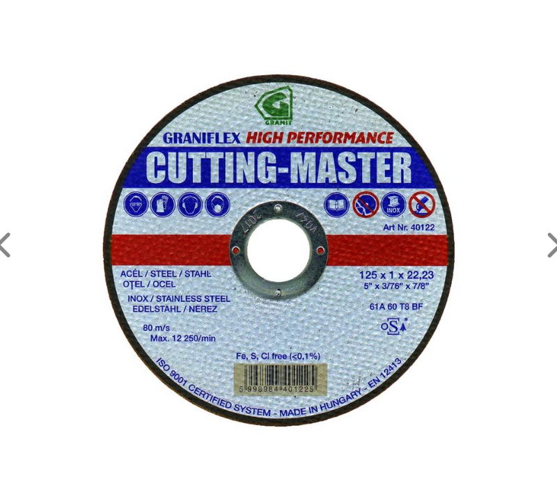 Disc de debitare pt otel profilat si inox, GRANIFLEX CUTTING MASTER 125X1X22,23 INOX 61A60T8BF 80