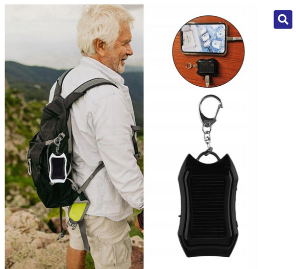 Mini powerbank, baterie externa mica 1200 mAh cu incarcare solara si lanterna, tip breloc