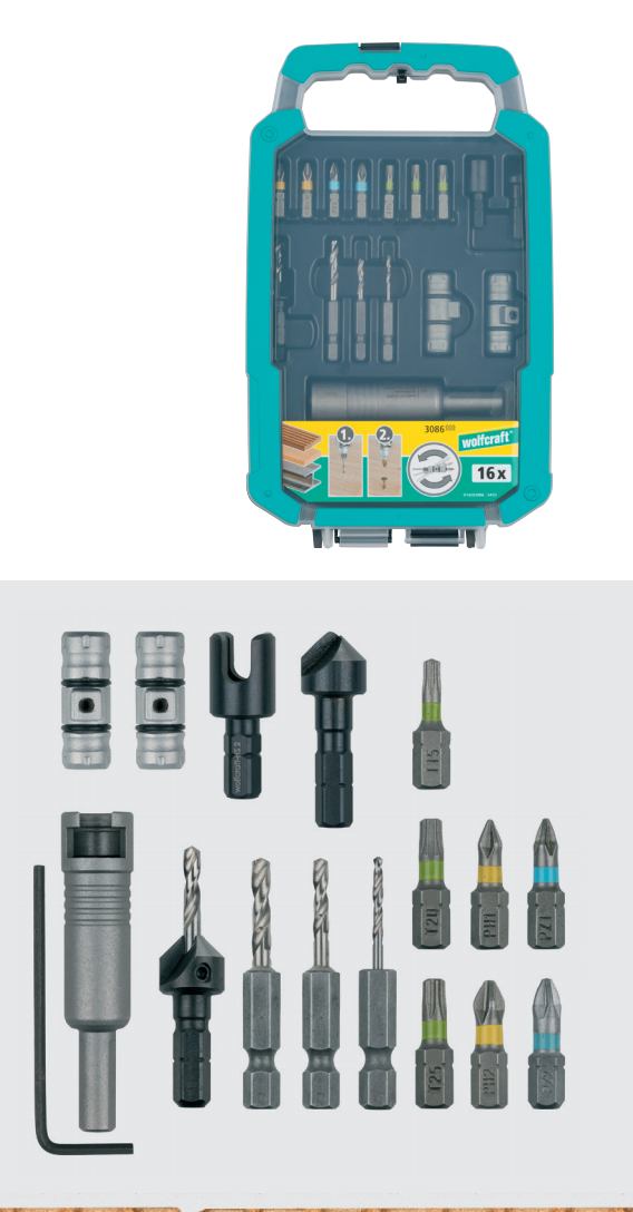 Set rapid de gaurire si insurubare cu doua capete, FLIPBIT complet WOLFCRAFT 3086000