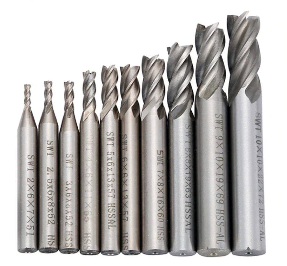 Set 10X freze cilindro-frontale pentru metal, HSS 2 - 12 MM - 0